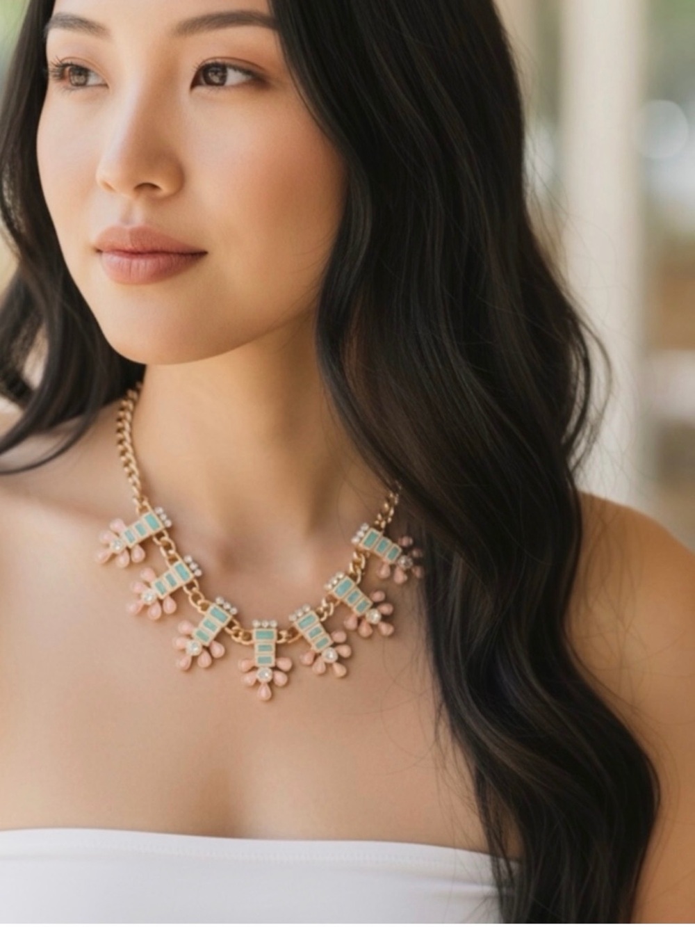 Plunder Gold-Tone Necklace with Pink Beads & Turquoise Accents
